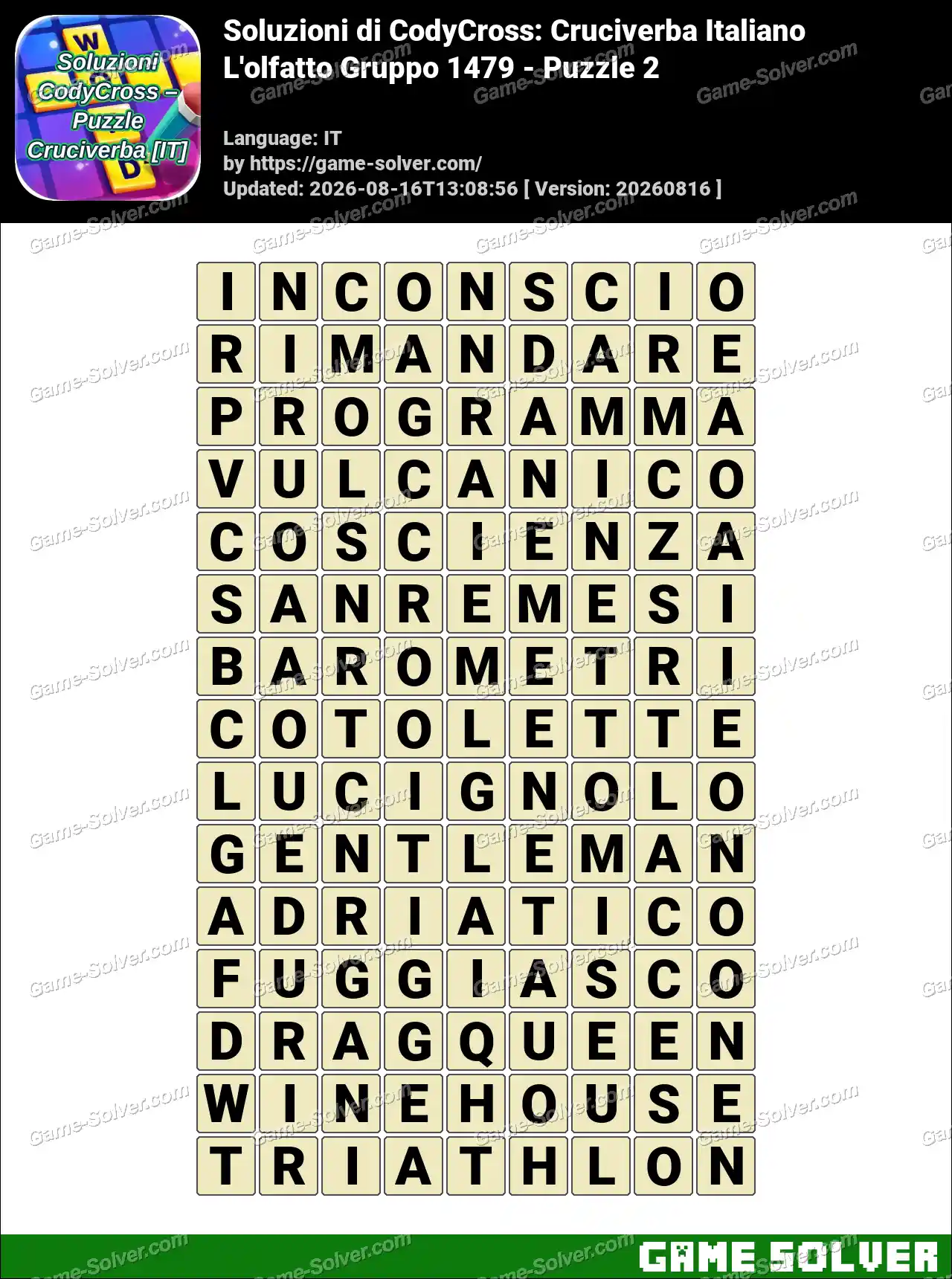 Soluzioni di CodyCross: Cruciverba Italiano L’olfatto Gruppo 1479 – Puzzle 2